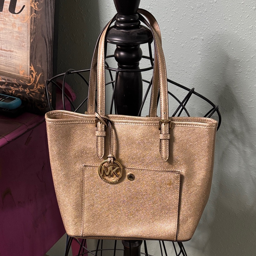 Michael Kors Shimmering Gold Tote with shoulder strap or cross body strap